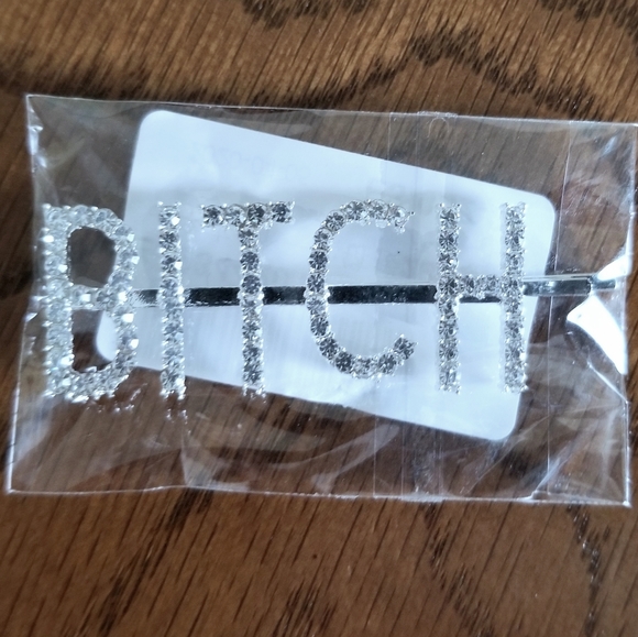 NEW!Silver tone bling Word hairpin Bitch - Picture 3 of 3